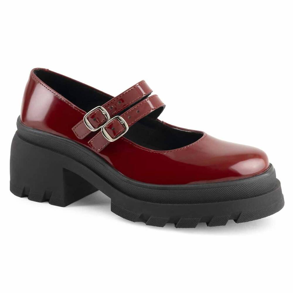 NEW ANDREA women's patent platform mary-jane shoes in red